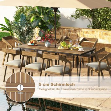 COSTWAY Gartentisch, Akazienholz Esstisch für 8 Personen, mit Schirmloch 200cm