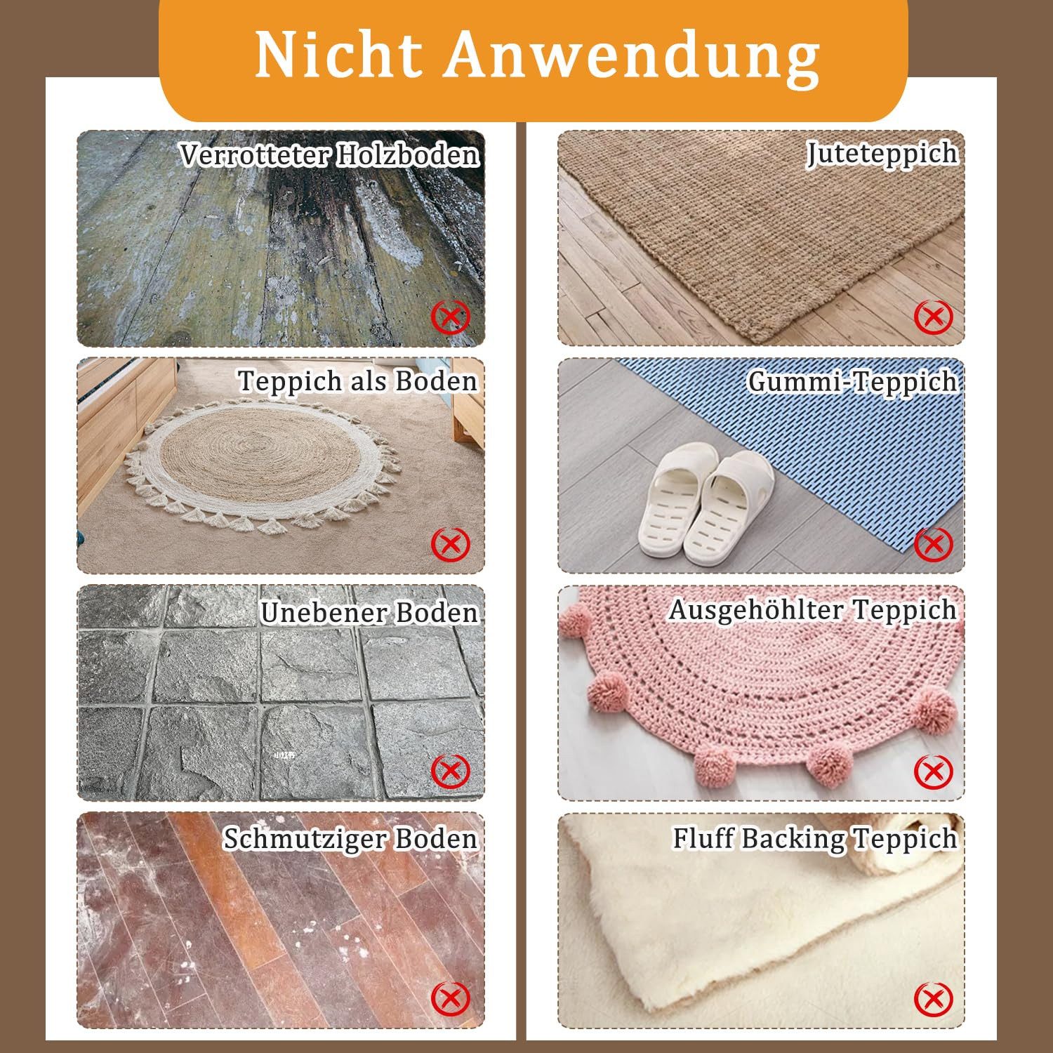 FOUORTUNATE-BEE Teppichunterlage Teppich Anti-Rutsch Pads 10×10 cm – Fixierung ohne Rückstände, (8-St), Quadratische Teppichhalter für Fliesen, waschbar & hafte – Bild 4 von 5