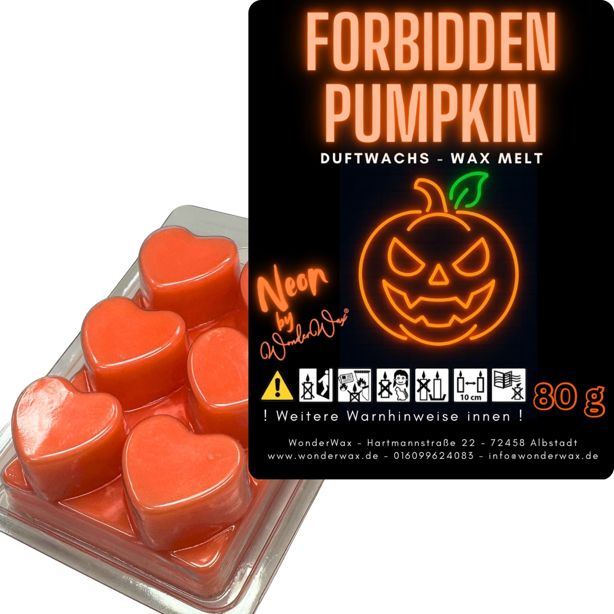WonderWax Duftwachs WonderWax® Neon Duftwachs 6 Herzen (Forbidden Pumpkin), Duftrichtung: Forbidden Pumpkin