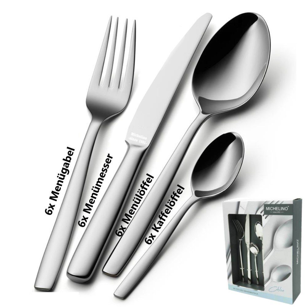 Menübesteck Teilig Essbesteck, 6 Besteck-Set silber Gabel Geschenkset Tischbesteck KESSMANN Löffel Personen rostfrei 24 Messer Edelstahl silber Besteck-Set