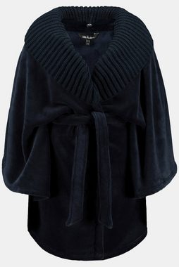 Ulla Popken Bademantel Homewear-Cape Strickkragen abknöpfbar Fleece, ca. Mitte Oberschenkel, Materialmix
