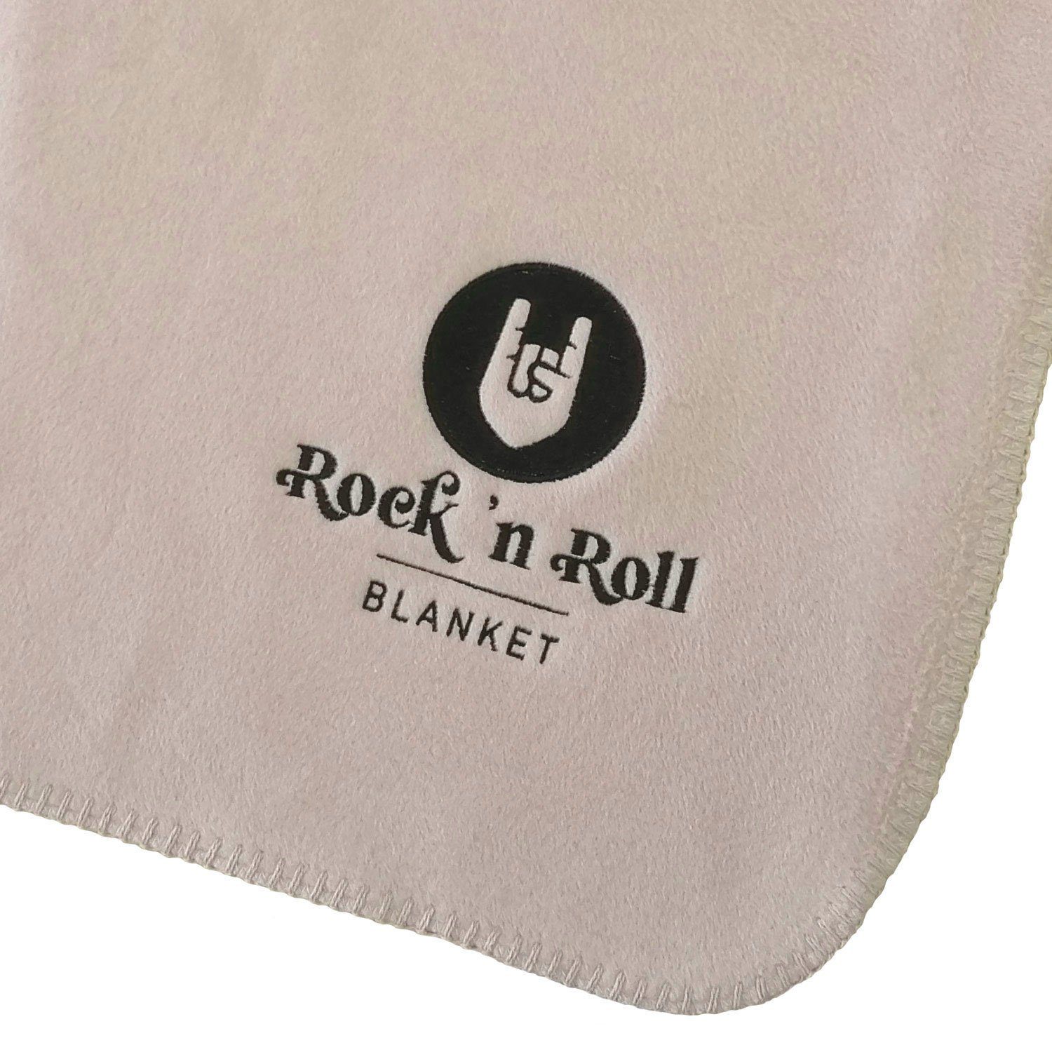 150x200 cm, Blanket, Doubleface Blanket, lotus-pergament Uni - Rock Bestickung Rock `n Roll Biederlack `n Roll Wohndecke `n Roll Rock Wohndecke
