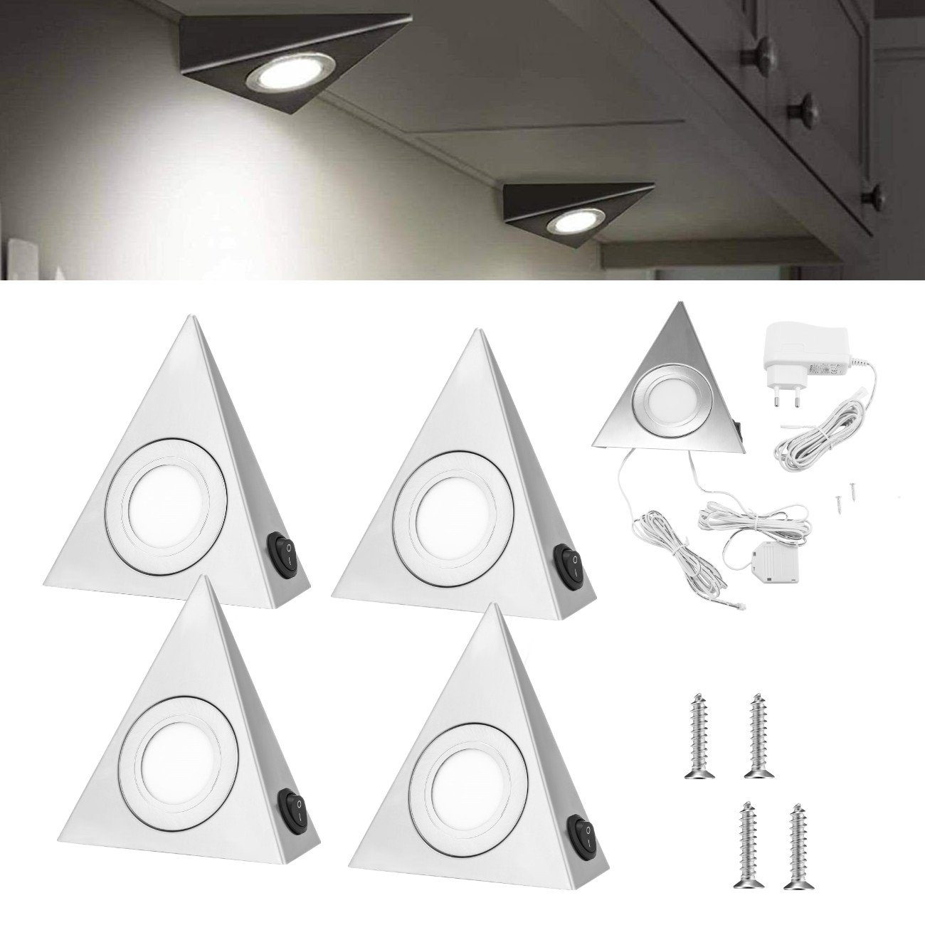 LETGOSPT LED Unterbauleuchte Küchenleuchte ink 3x2W 6000-6500K, Unterbauleuchte Set, LED fest integriert, Tageslichtweiß, Einbaustrahler, Küchen-Unterbau-Leuchten 3 Lampe mit Schalter