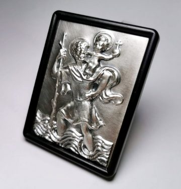 PistolaPeppers Amulett St. Sankt Christophorus Jesus 3D Relief 74 x 56 mm zum festschrauben mit Halter