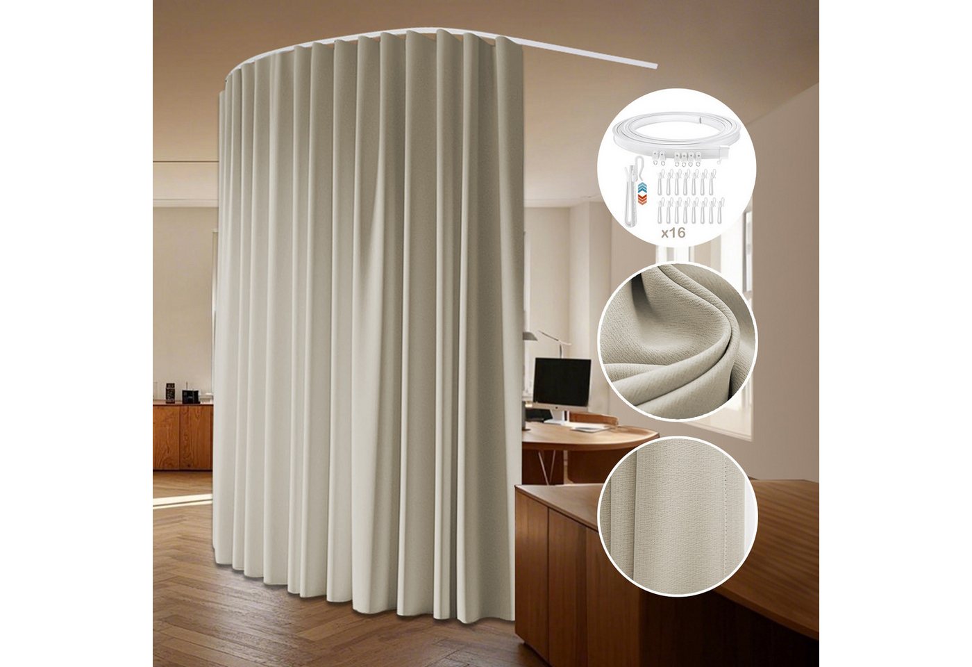 LMaxhome Verdunkelungsvorhang Blickdicht Extra Breite Raumteiler Vorhang für Schiene (1 St), Vorhänge mit Schienensystem für Privatsphäre, 254 cm x 213/244/274 cm