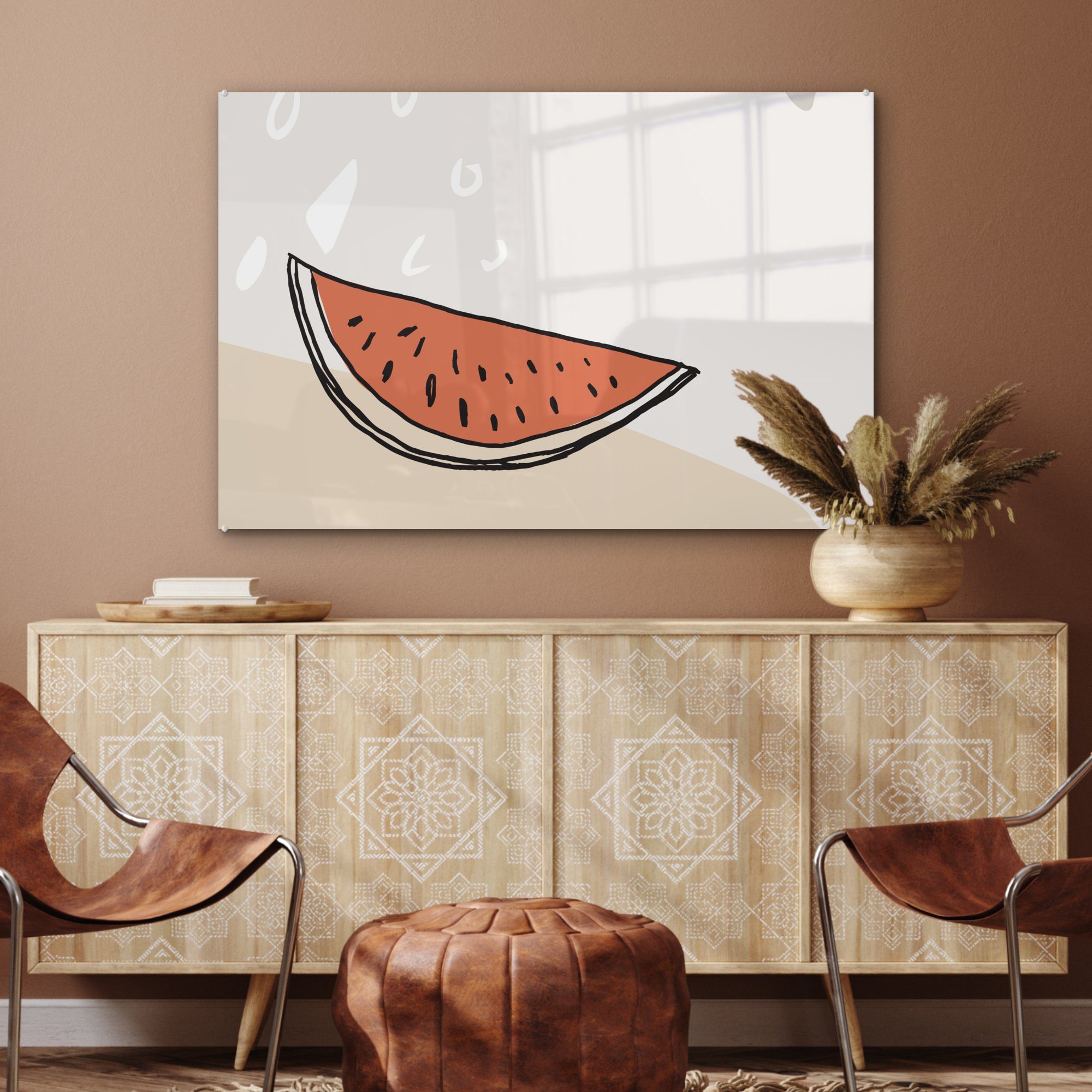 MuchoWow Schlafzimmer & Acrylglasbild Acrylglasbilder Sommer Melone (1 - Rot, Wohnzimmer St), -