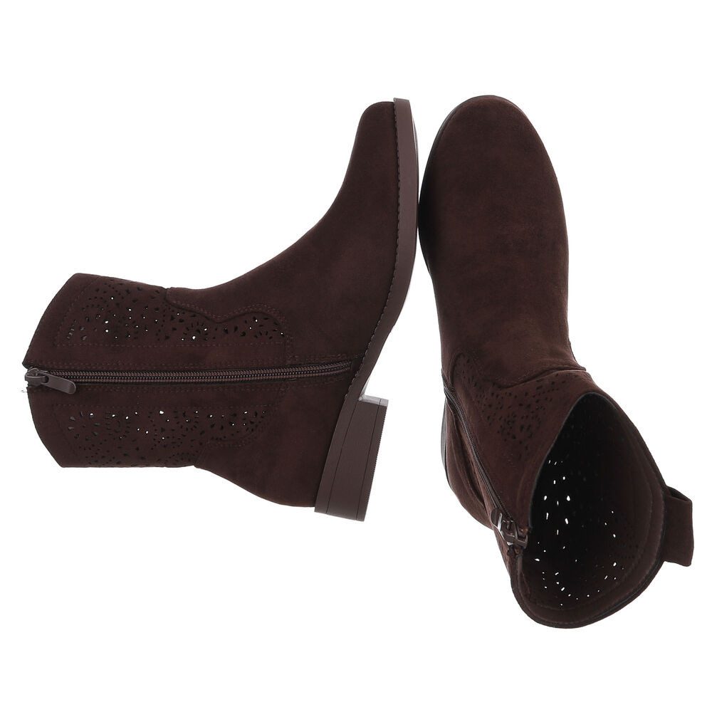 Ital-Design Damen Stiefelette mit elegantem Design und hohem Komfort Sommerboots (91154459) Blockabsatz Flache Stiefeletten in Braun