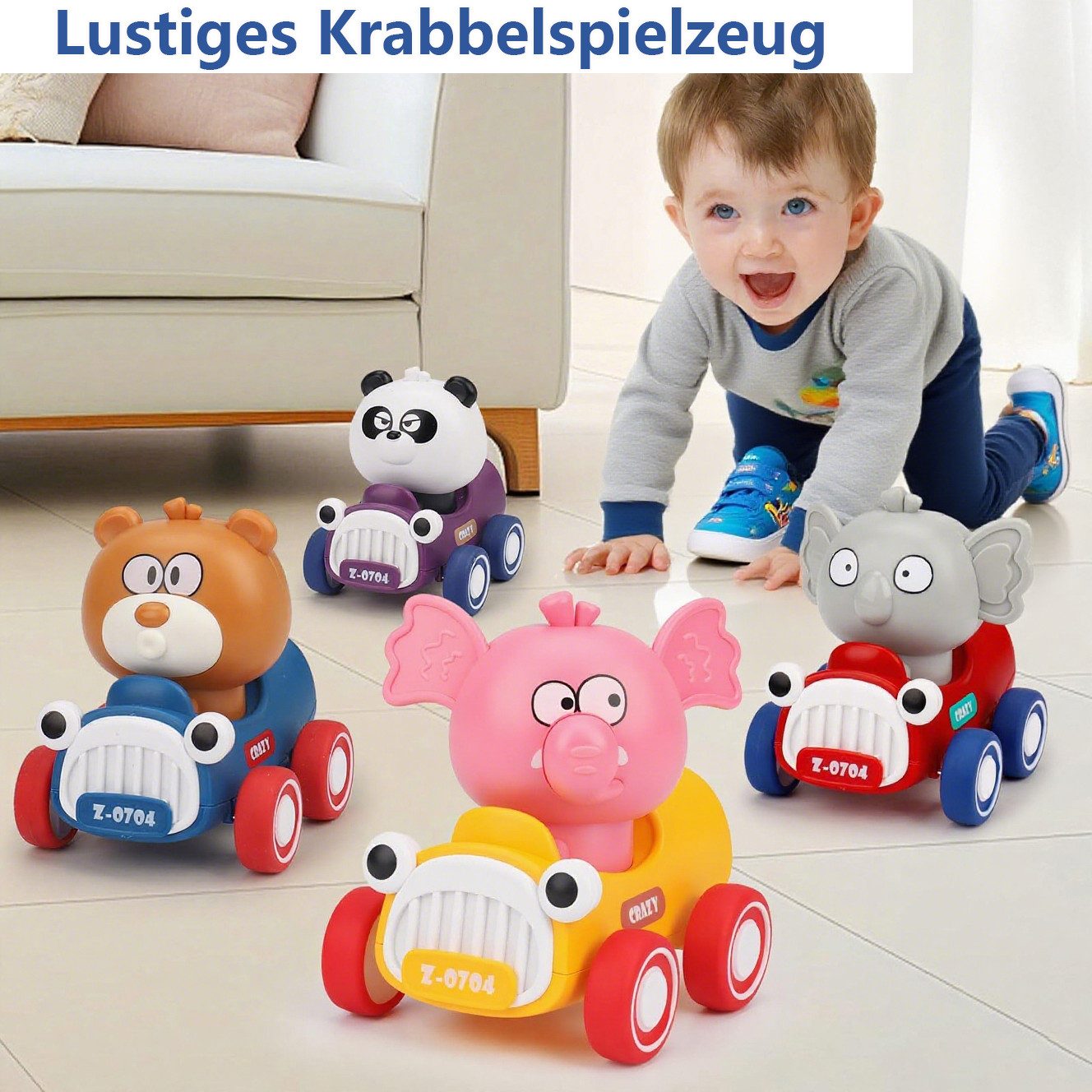 CLTYQ Toy Car Press to Go Car Toy for Toddlers 1-3, Baby Animal Racing Cars, Infant Toy Vehicle Set, Baby Push Go Friction Car Toy