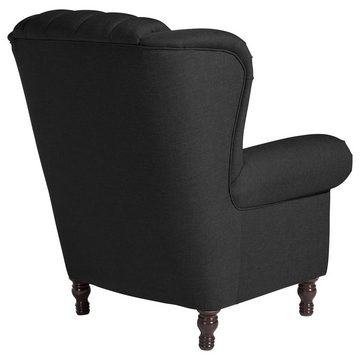 Max Winzer® Chesterfield-Sessel Vary Ohrenbackensessel Flachgewebe schwarz (1 Stück), Made in Germany