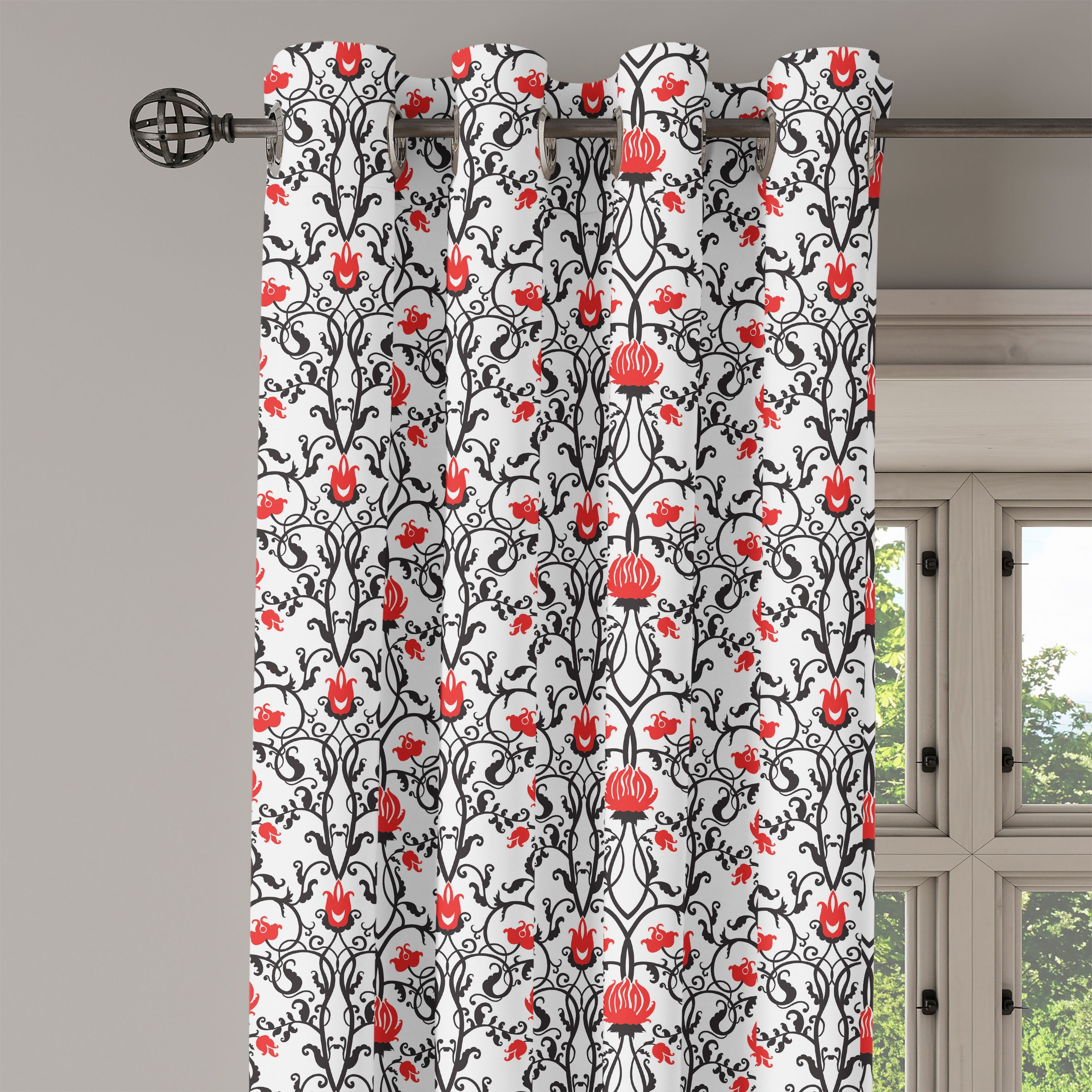 Abakuhaus, Bloom Dekorative Gardine 2-Panel-Fenstervorhänge für Tulip Schlafzimmer Wohnzimmer, Rokoko Jugendstil