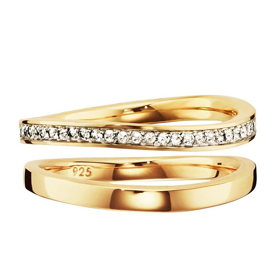 CAÏ Fingerring 925 Sterling Silber gelb vergoldet Topas, Ringe können  einzeln oder hintereinander getragen werden
