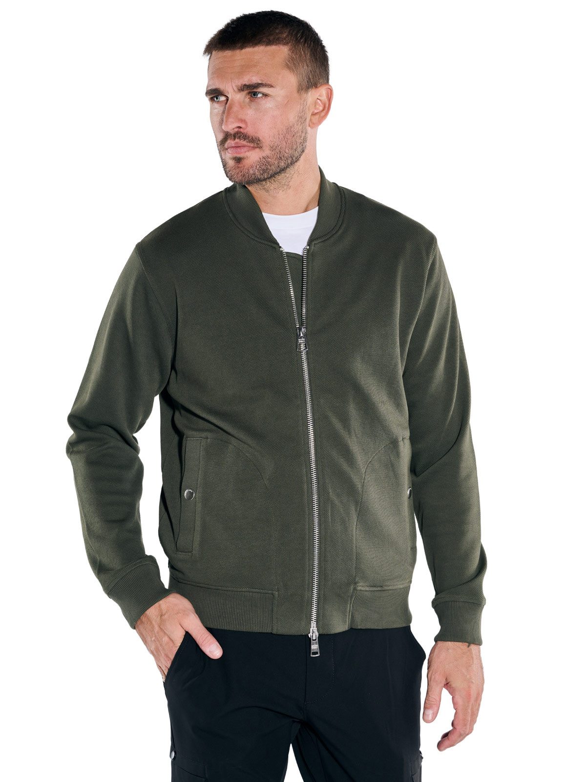 emilio adani Sweatjacke Herren Sweatjacke mit Bomber-Kragen, Oliv