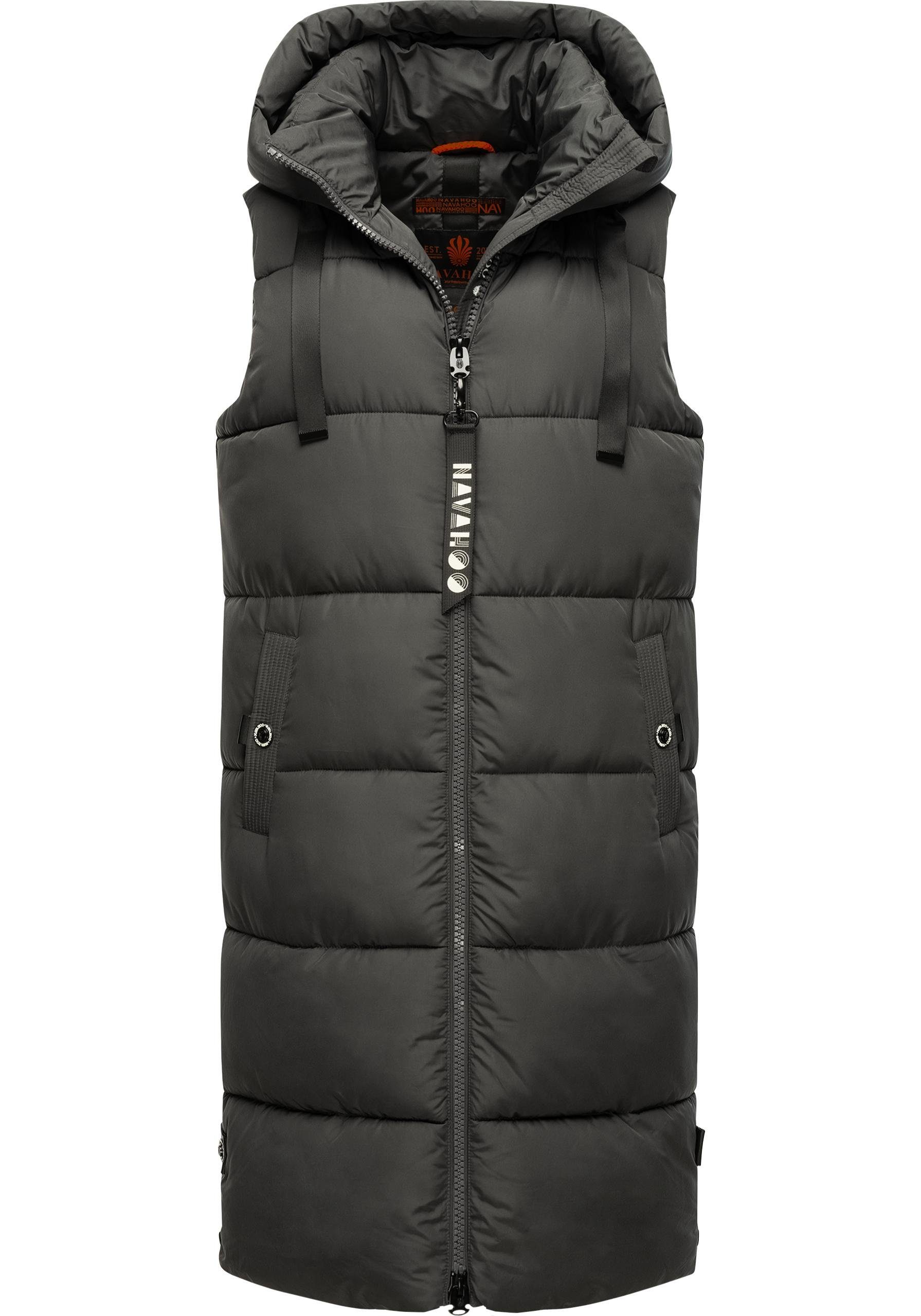 Navahoo Steppweste Schnuffelchen (1-tlg) warme Damen Outdoor-Weste lang mit Kapuze