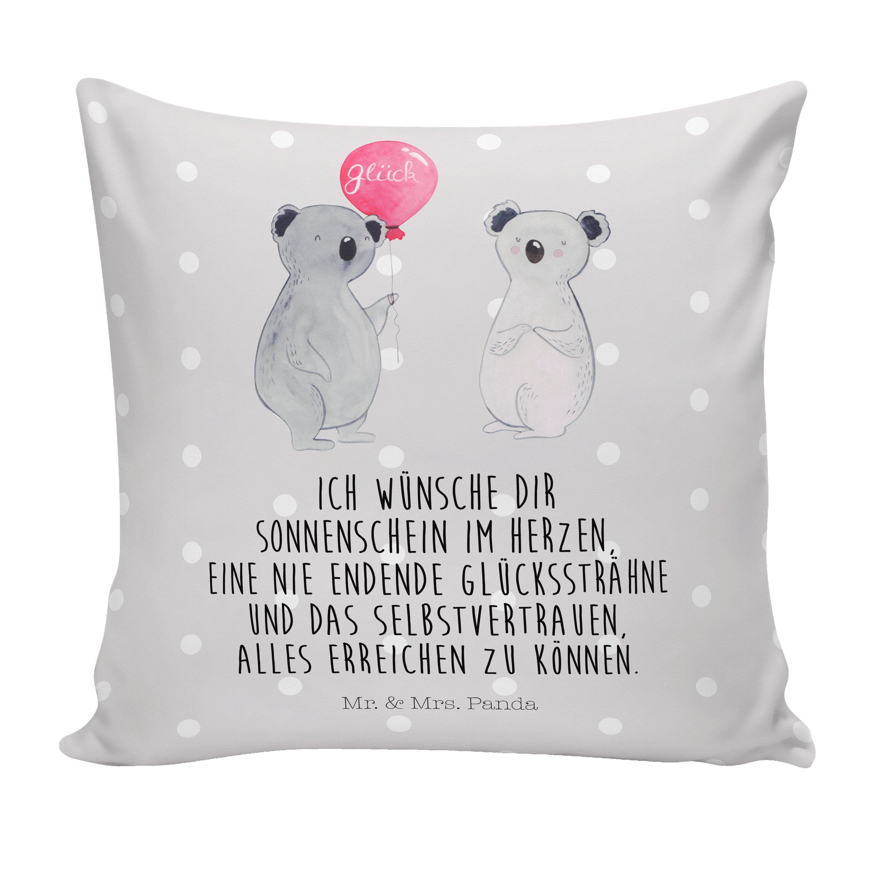Mr. & Mrs. Panda Dekokissen Koala Luftballon - Grau Pastell - Geschenk, Kissenhülle, Kopfkissen