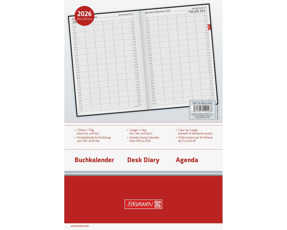 Thumbnail - BRUNNEN Buchkalender Buchkalender 789 A4 1 Tag/Seite Kunststoff-Einband Reflection grau 20.