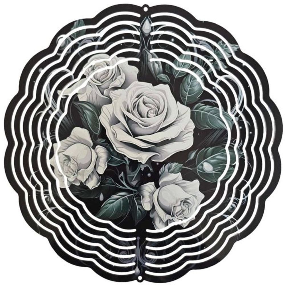 Ladreas Windspiel Edelstahl 3D Windspiel Windspinner 20cm Rosen Weiß WI296