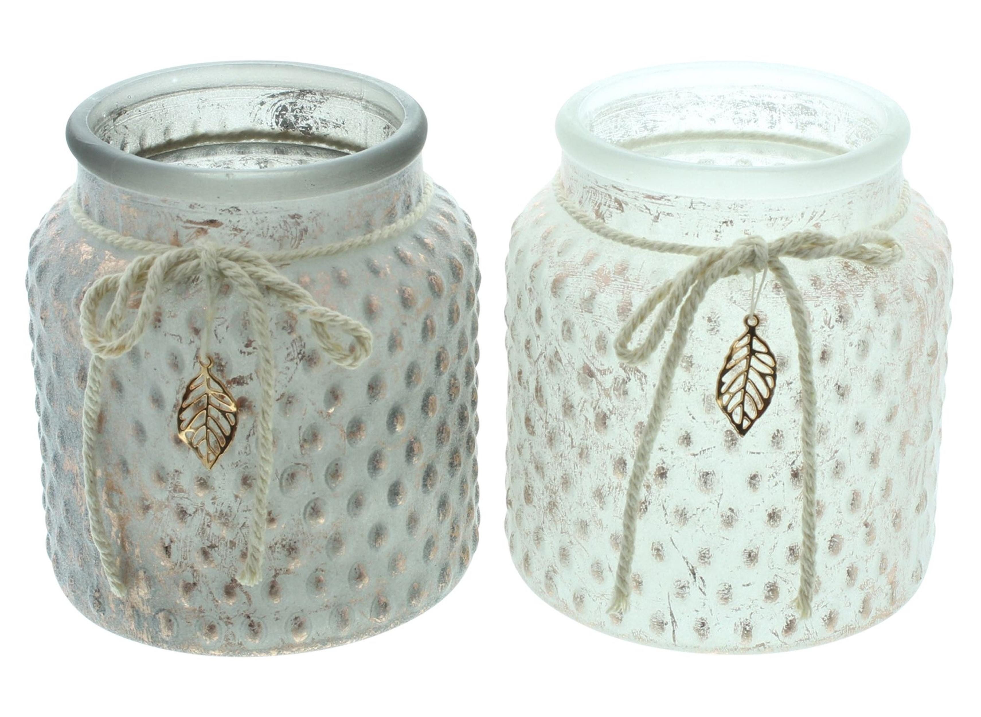 Windlicht 2x Windlicht Kupfer satiniertes Glas Ø 9x9cm – Dekoglas