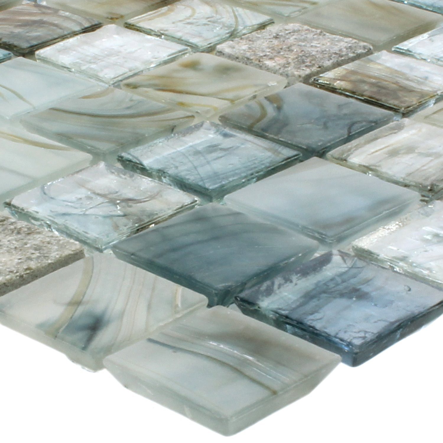 Mosafil Mosaikfliesen Glas Naturstein Mosaikfliesen Daily Rush, Naturstein-Glas 30.200x30.200, grau-creme, Verlegefertig auf ein Netz geklebt - Frostsicher - Wasserfest -