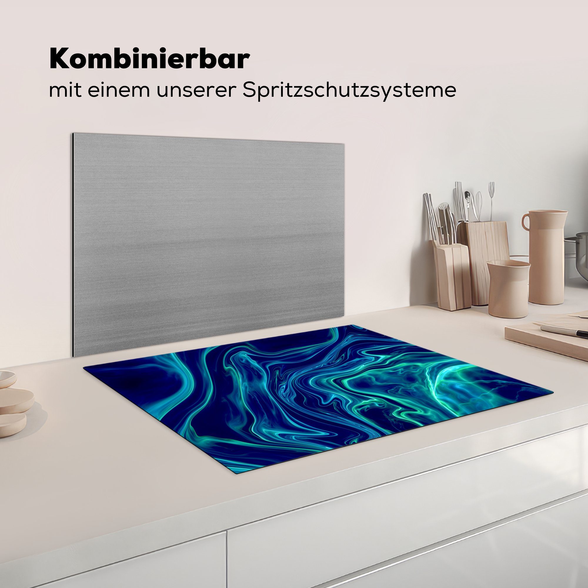 MuchoWow Herdblende-/Abdeckplatte Abstrakt - Wellen Vinyl, Schutz für Induktionskochfeld 71x52 die - küche, (1 Design, tlg), cm, Ceranfeldabdeckung