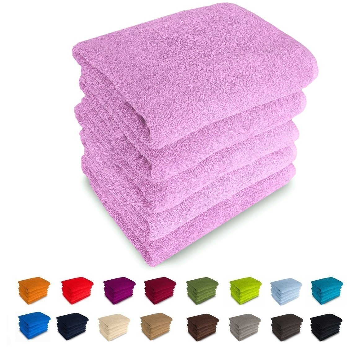 MatratzenL.A.B® Handtuch Set Rimini 500 g/m², 100% Baumwolle, (Set, 5-tlg), Frottee, mit Aufhänger, 23 Farben, einzeln verpackt flieder - 04
