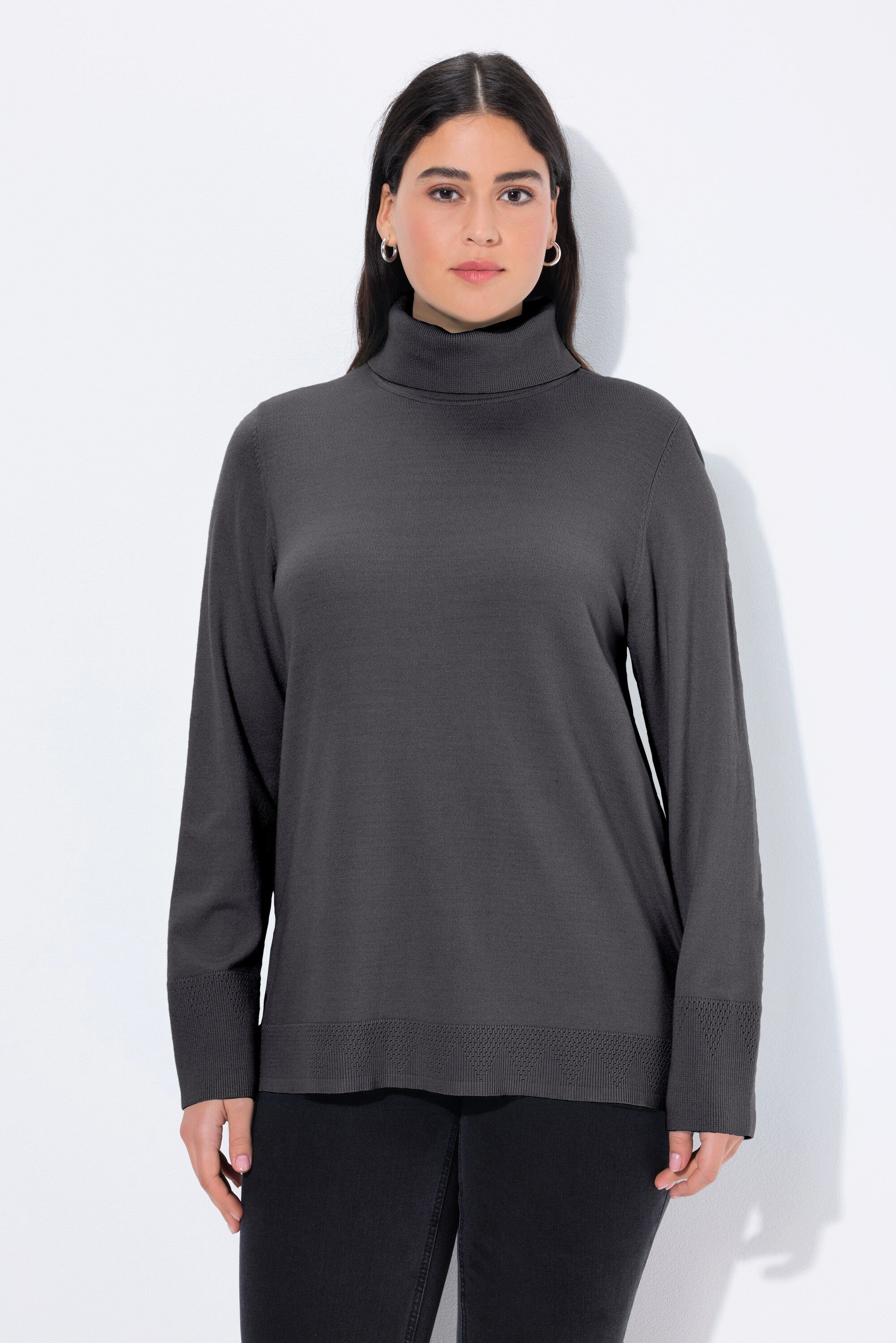 Ulla Popken Strickpullover Rollkragenpullover breite Rippbündchen Langarm günstig online kaufen