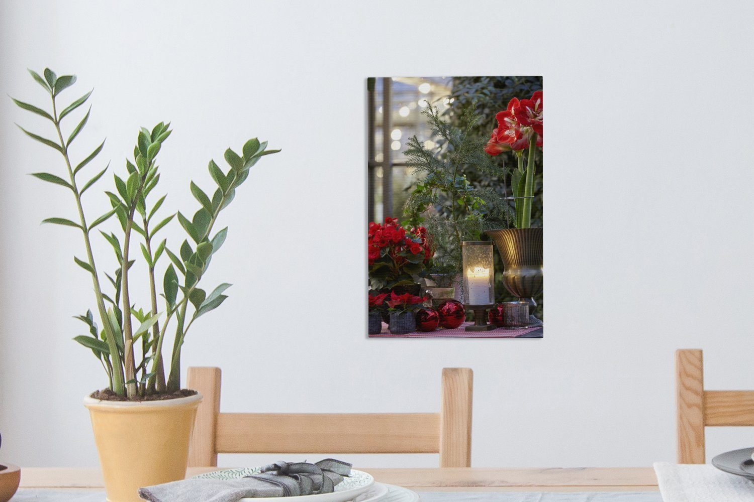 OneMillionCanvasses® Leinwandbild Zackenaufhänger, inkl. Gemälde, fertig Weihnachtsblumen, 20x30 cm - bespannt Weihnachtssterne St), Leinwandbild (1