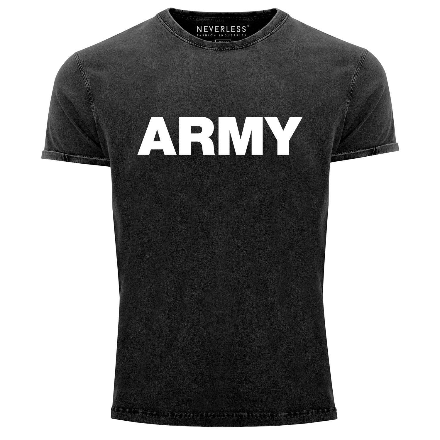 Neverless Print-Shirt Herren Vintage Shirt Army Printshirt T-Shirt Used Look Slim Fit Neverless® mit Print schwarz