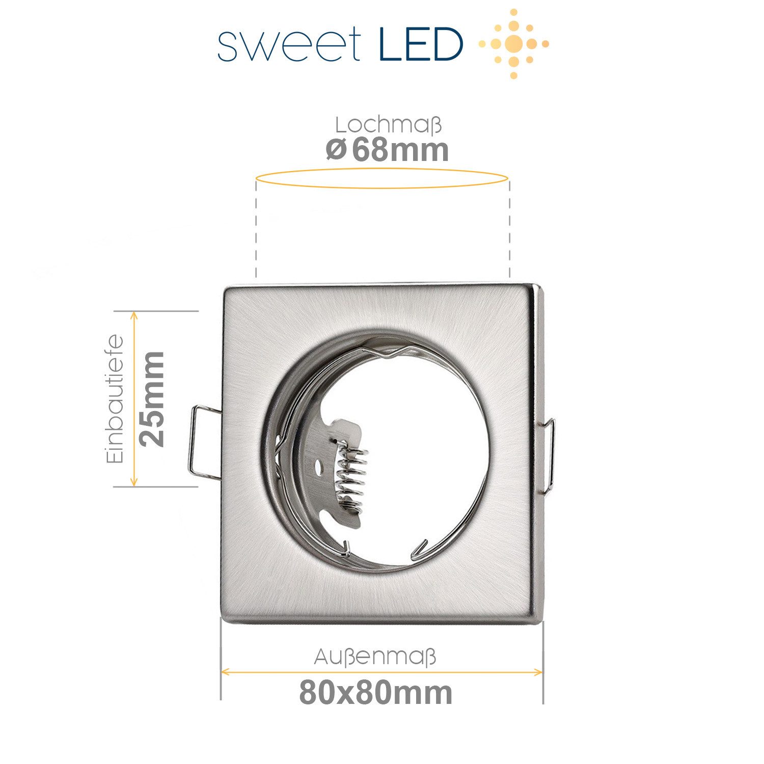 Sweet LED LED Einbaustrahler 10er Set eckig chrom gebürstet 230V 5W GU10 LED Deckenspots, LED wechselbar, 6500K - kaltweiß, Deckenstrahler, Einbauleuchten