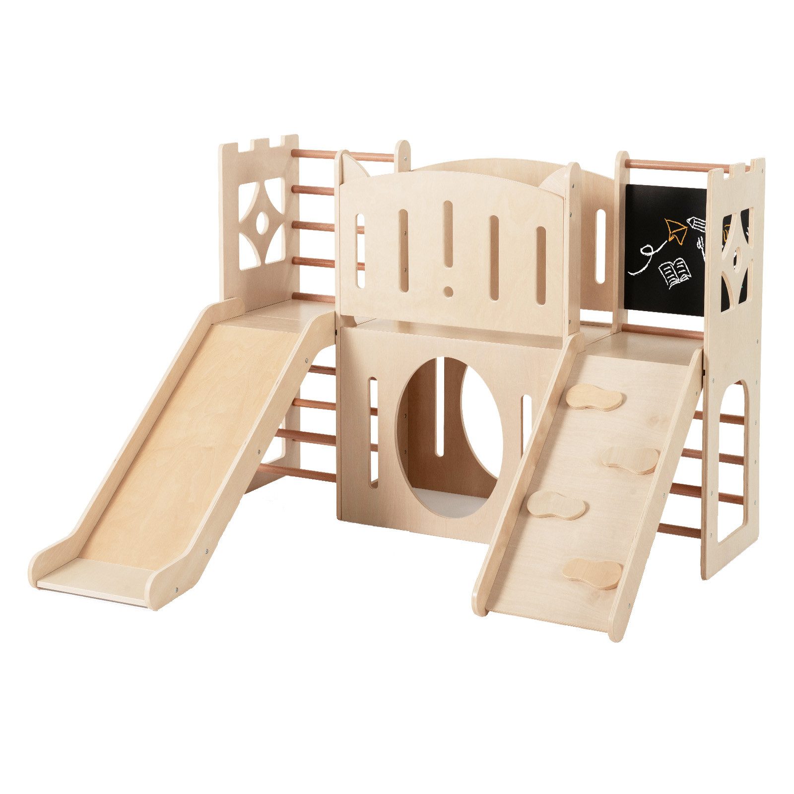 COSTWAY Spielturm 8-in-1 Holz-Innenspielplatz im Burgdesign