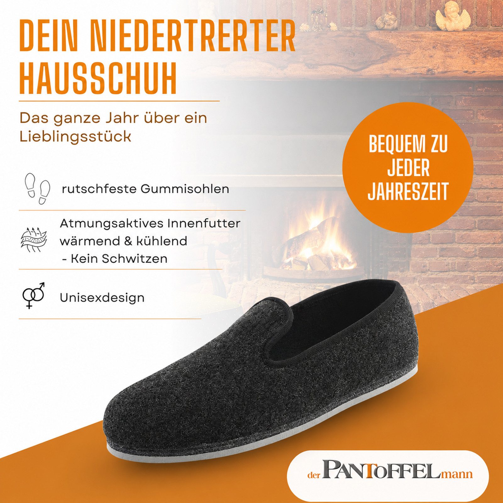 Pantoffelmann Niedertreter Filzhausschuhe Herren Damen DDR Ostalgie Filzpantoffel Hausschuh (1 Paar) Filzpantoffeln, Gästepantoffel besonders leicht