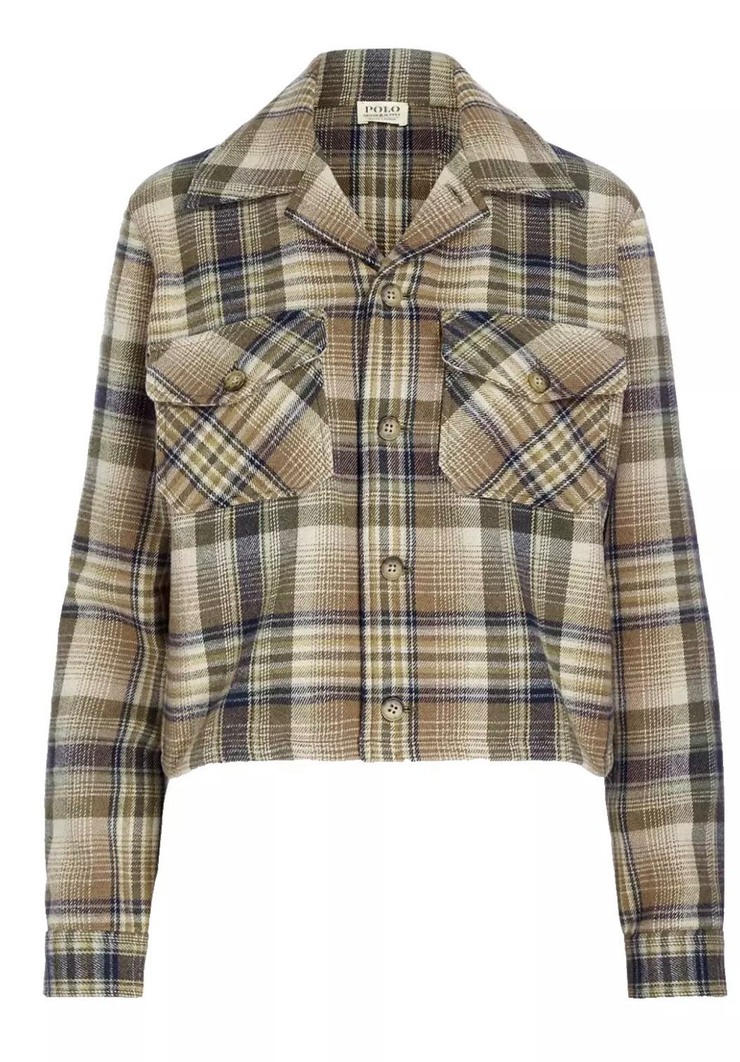 Polo Ralph Lauren Hemdjacke Check Cropped Shirt Jacke aus italienischem Tweed-Wollhemd Gewebtes Karomuster, leicht verkürzte, kantige Silhouette