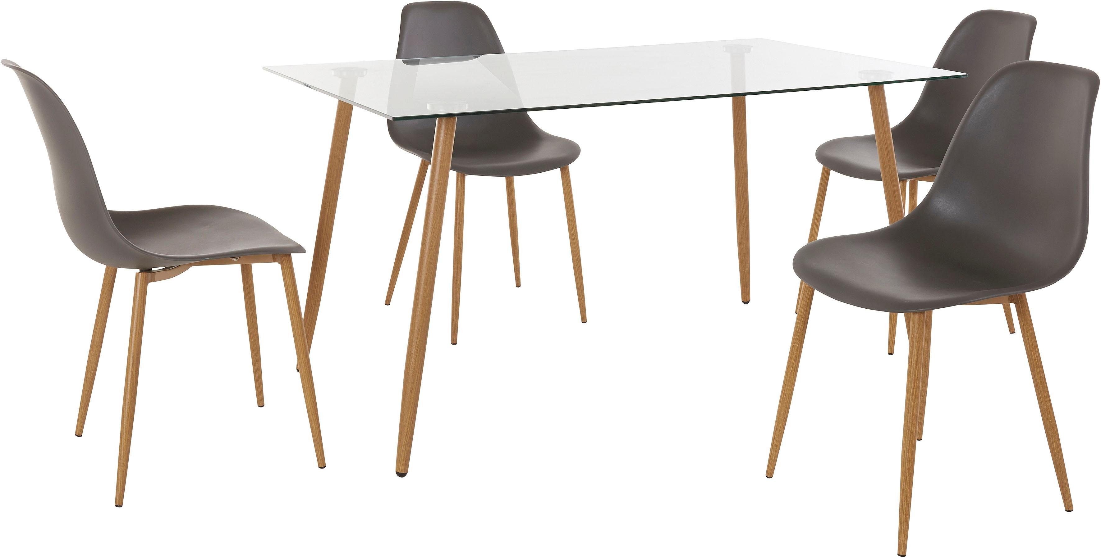 INOSIGN Essgruppe Miller, (Set, 5-tlg), Eckiger Glastisch mit 4 Stühlen (Kunststoffschale) anthrazit | Essgruppen