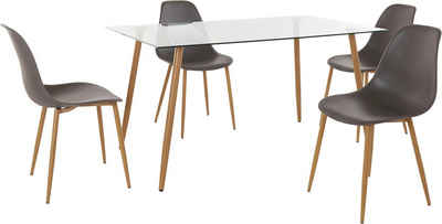 INOSIGN Essgruppe Miller, (Set, 5-tlg), Eckiger Glastisch mit 4 Stühlen (Kunststoffschale)