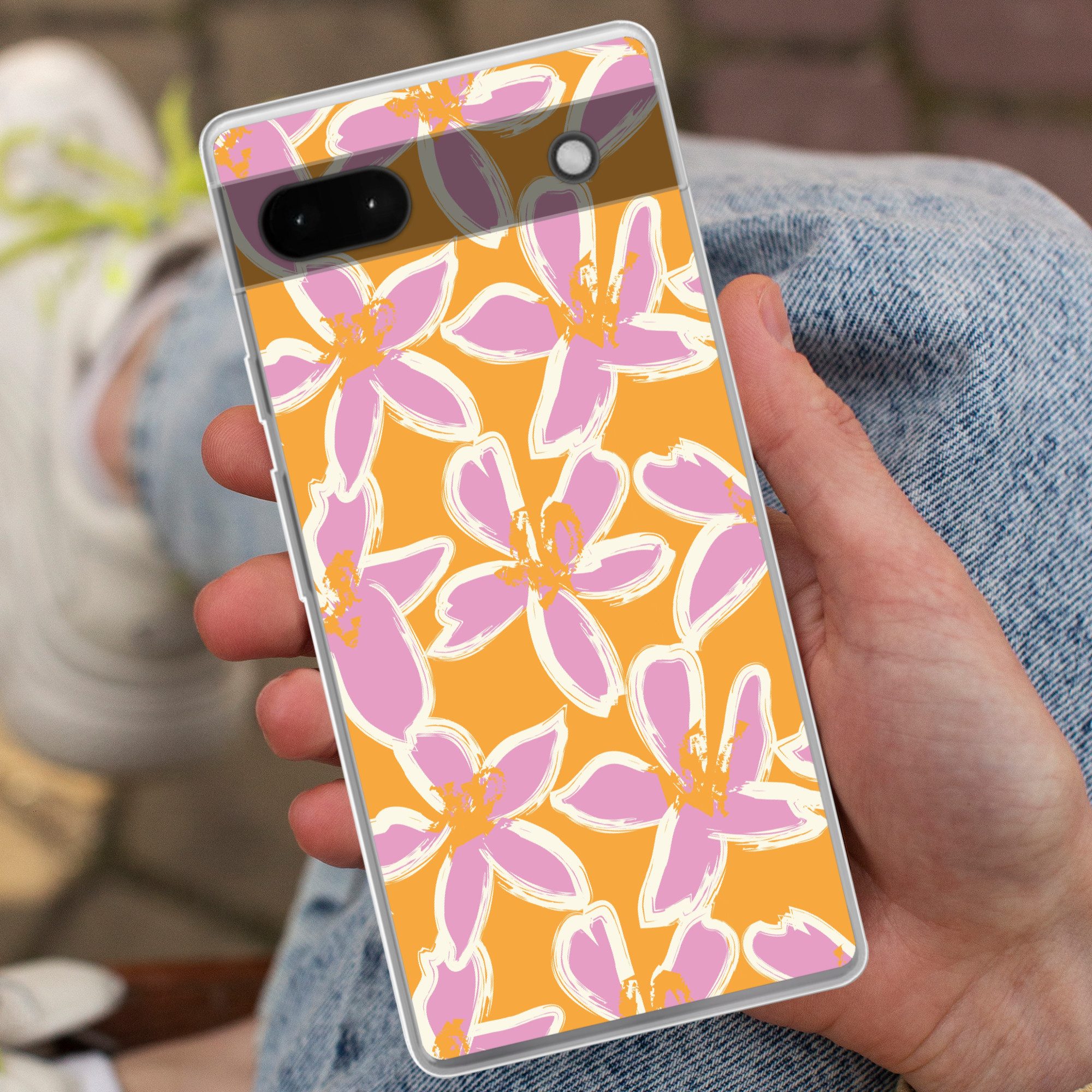 MuchoWow Handyhülle für Google Pixel 6a Blumen - Muster - Rosa - Orange, Phone Case, Silikon, Schutzhülle Dünn