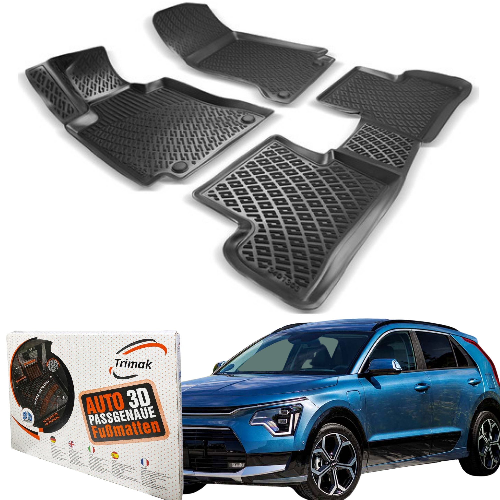 Passform-Fußmatten Kompatibel mit Kia NIRO Nicht für EV & Hybrid 3D Auto Gummimatten