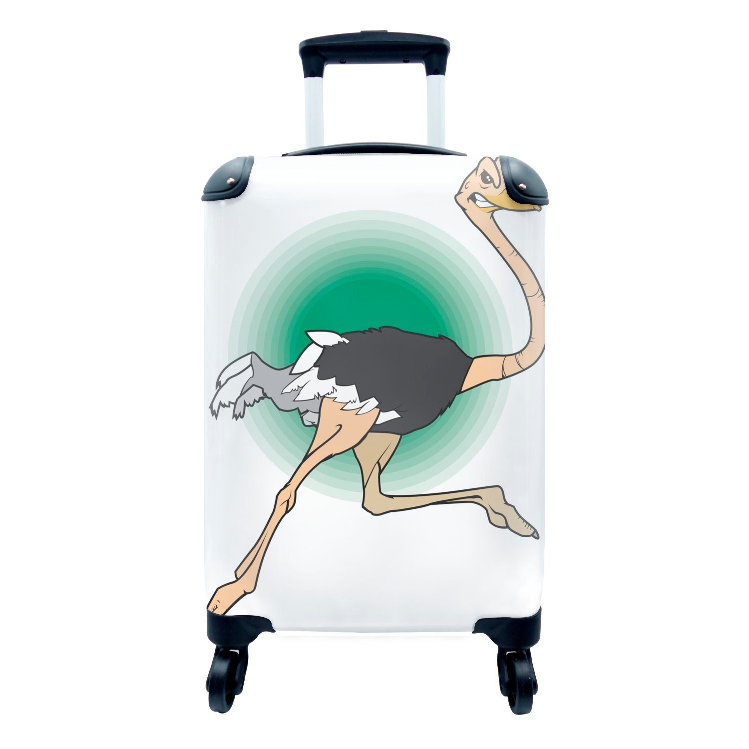 MuchoWow Handgepäckkoffer Illustration des Straußes, 4 Rollen, Reisetasche mit rollen, Handgepäck für Ferien, Trolley, Reisekoffer