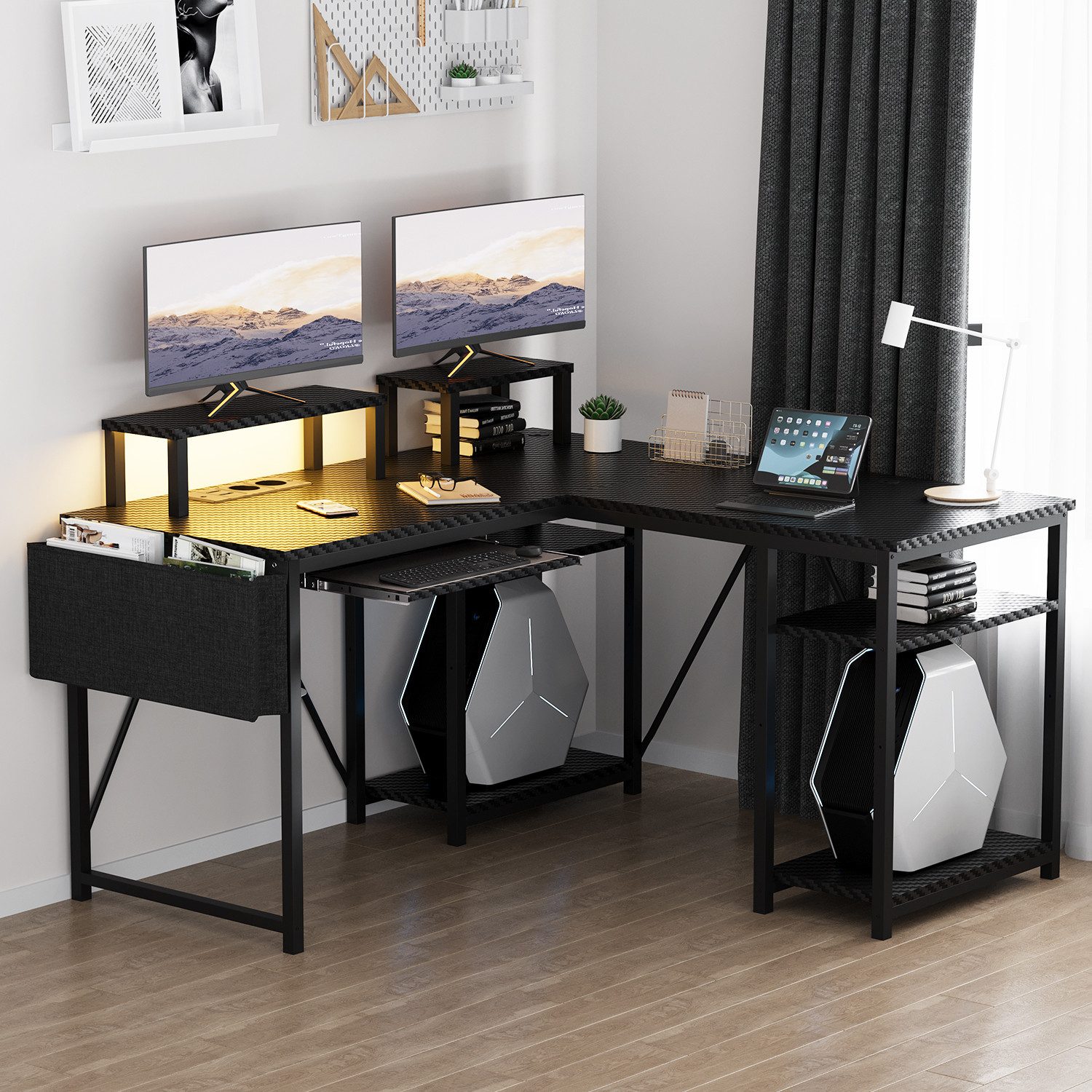 HOMALL Gamingtisch Eckschreibtisch mit LED, Schreibtisch günstig online kaufen