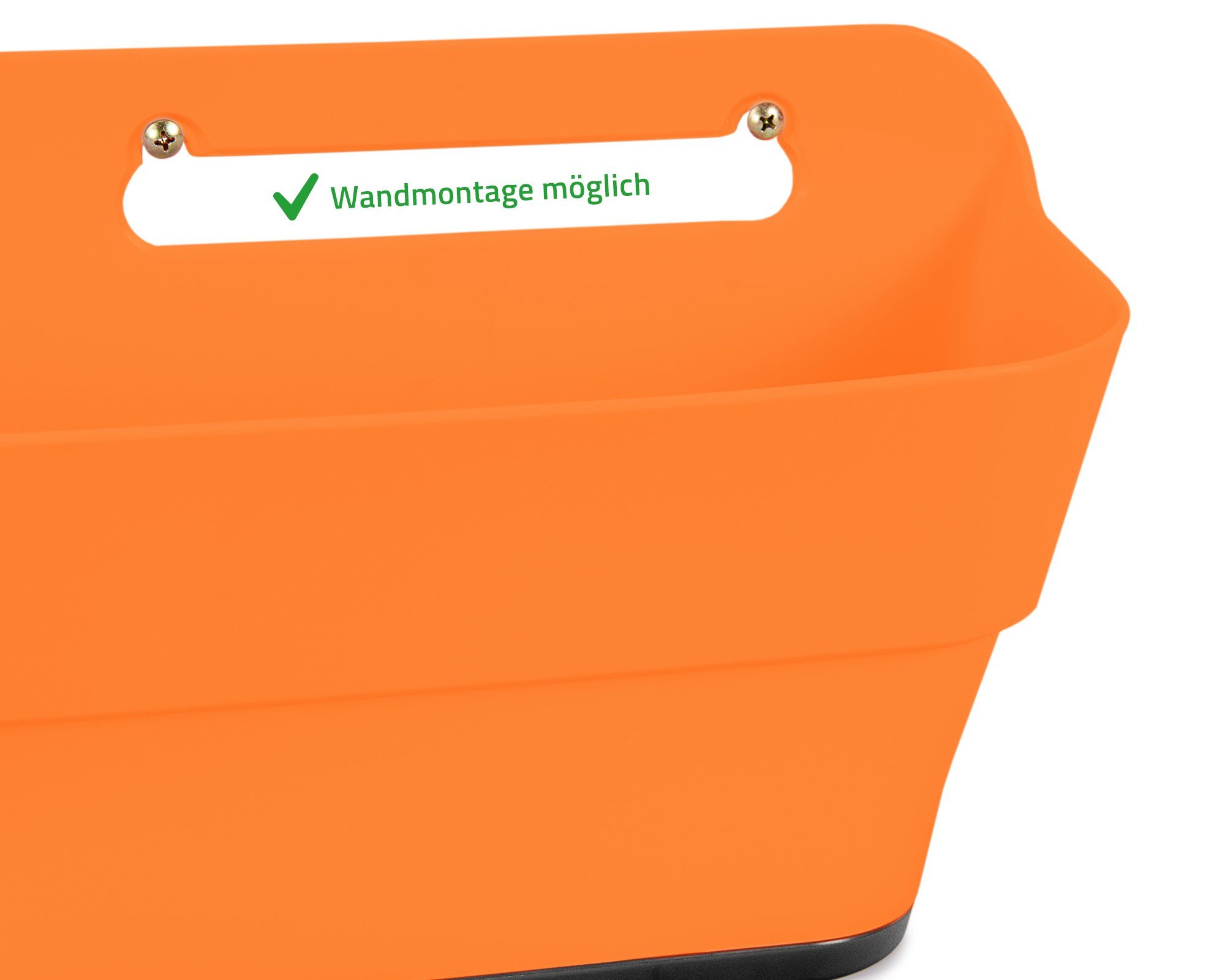 Liter Wasserspeicher, Orange 4 Wandhalterung mit Balkon, Balkonkasten Pflanzvolumen, ONDIS24 Blumentopf, Pflanzkübel, Balkonkasten PLAYMOOD