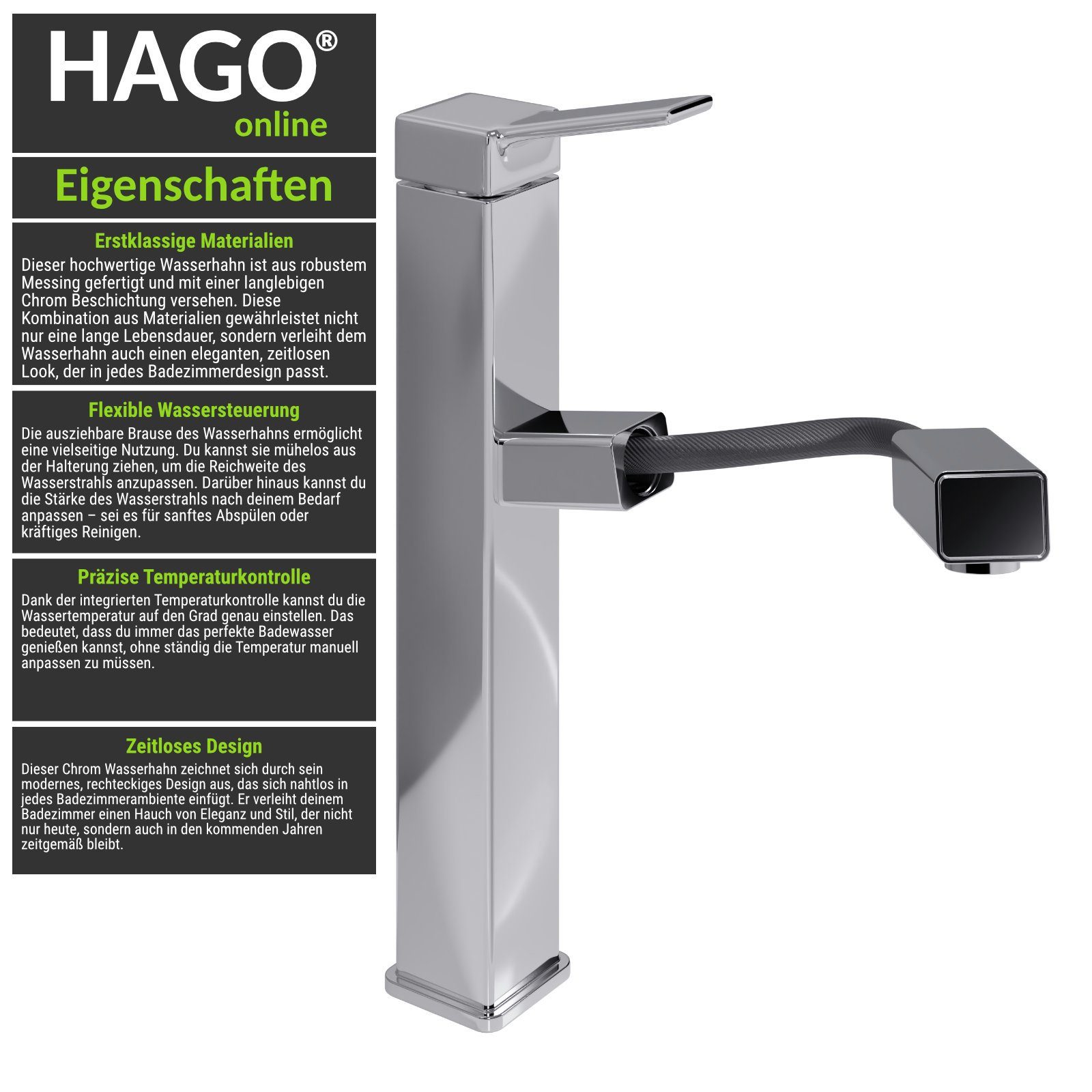 Waschtischarmatur ausziehbare HAGO Chrom Waschtischarmatur Mischbatterie Wasserhahn Brause