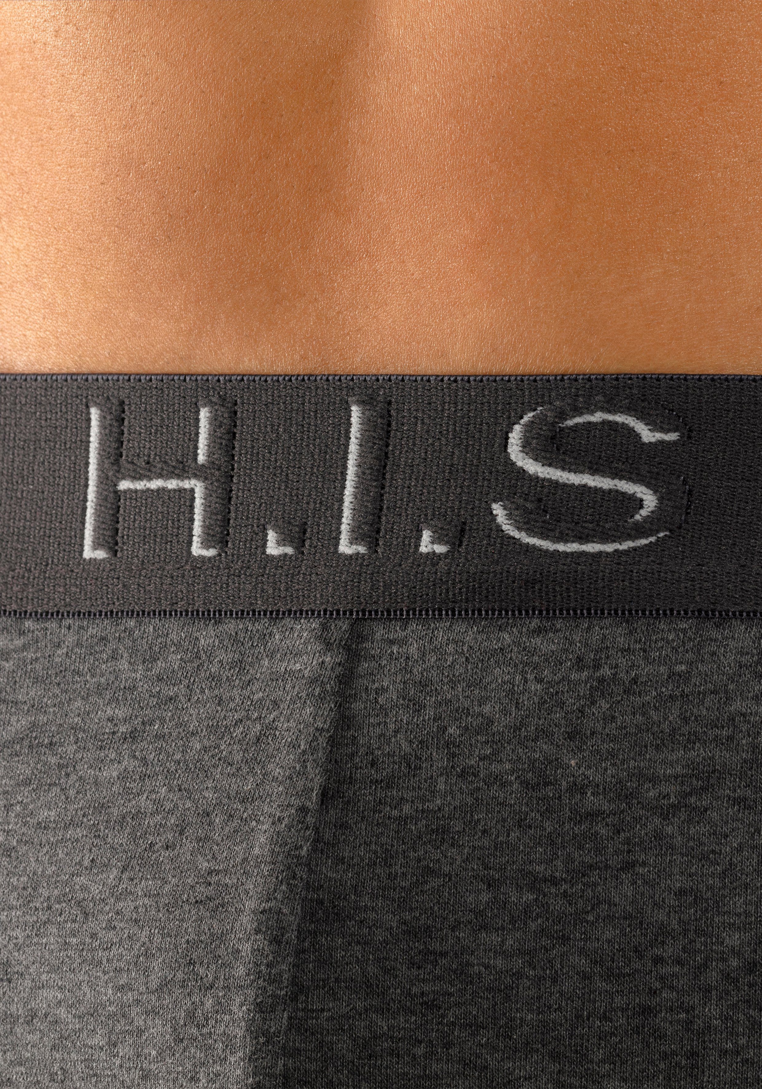H.I.S Boxershorts (Packung, 5-St) in Hipster-Form schwarz, am rot, Logoschriftzug Effekt grau-meliert, blau mit navy, 3D Webbund mit