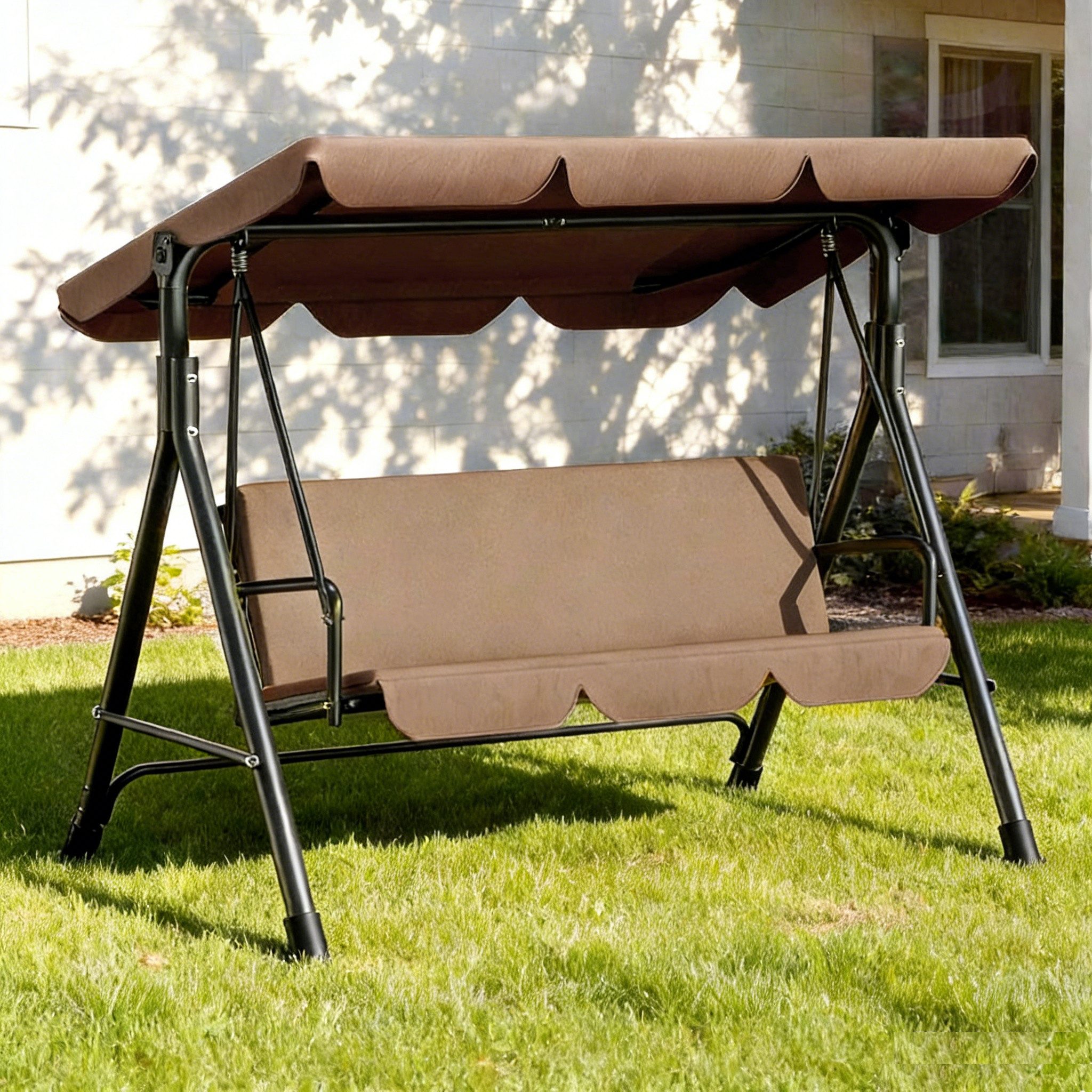 Huracan Hollywoodschaukel 3-Sitzer, Gartenschaukel mit Verstellbarem Sonnendach, 3-Sitzer, 193*110*152cm-Klassiker, UV-Schutz Wetterfest, Schaukelbank 220kg Belastbar