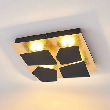 Lindby LED Deckenleuchte Lenjan, LED-Leuchtmittel fest verbaut, warmweiß, Modern, Eisen, gold, Schwarz, 1 flammig, inkl. Leuchtmittel, LED