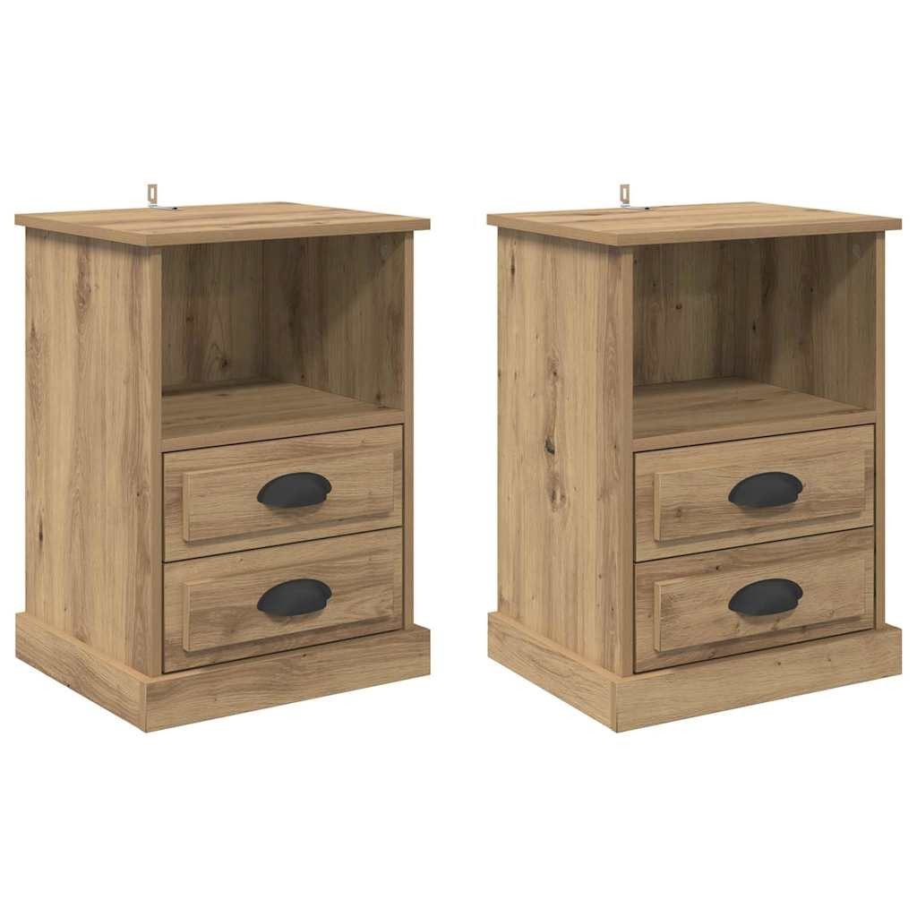 vidaXL Nachttisch 36 x 43 x 60 cm Nachttische Nachtschrank Konsole 2er Set Eiche handwer