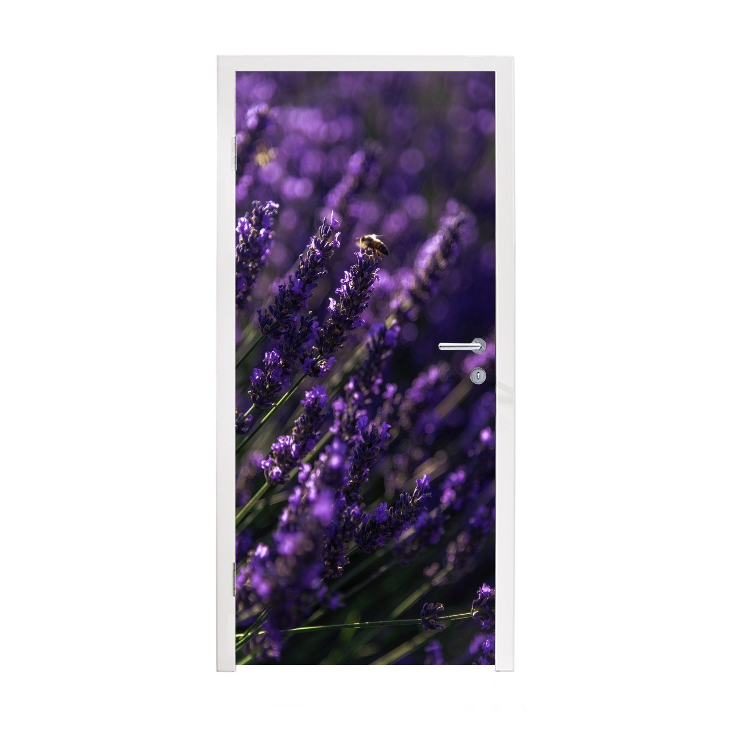 Türtapete St), bedruckt, cm mit Lavendel von (1 Türaufkleber, MuchoWow Fototapete Tür, Matt, für 75x205 Biene, Nahaufnahme