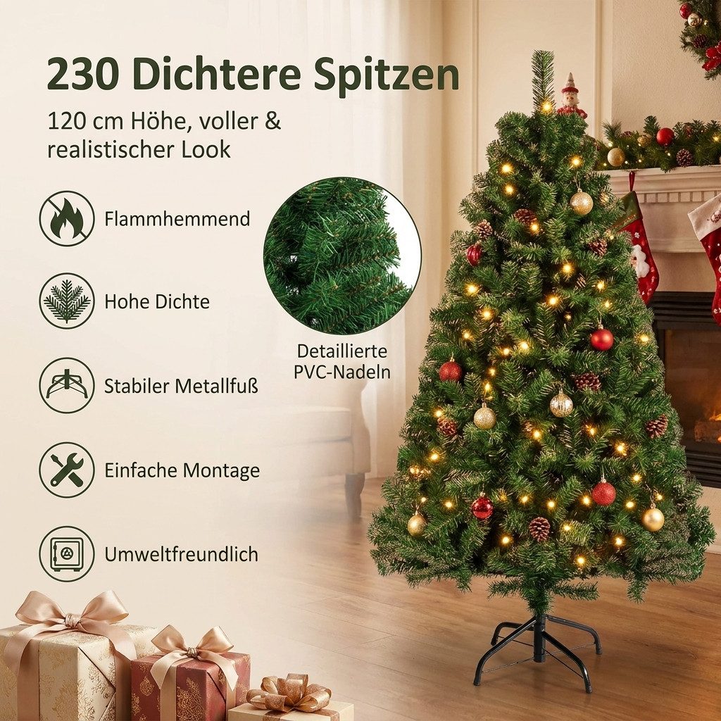 LEADZM Künstlicher Weihnachtsbaum PVC Weihnachtsbaum Künstlich Tannenbaum Christbaum mit Metallständer, 120cm mit 230 Spitzen, Grün – Bild 2 von 5