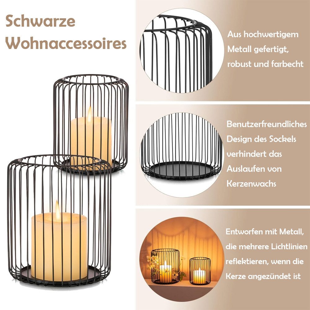 TUWENA Kerzenhalter Kerzenständer 2er Set,Metall Laterne Kerzenhalter,Eisen Kerzenleuchter, Vintage Kerzen Ständer für Wohnzimmer, Schlafzimmer,Esstisch Tischdeko