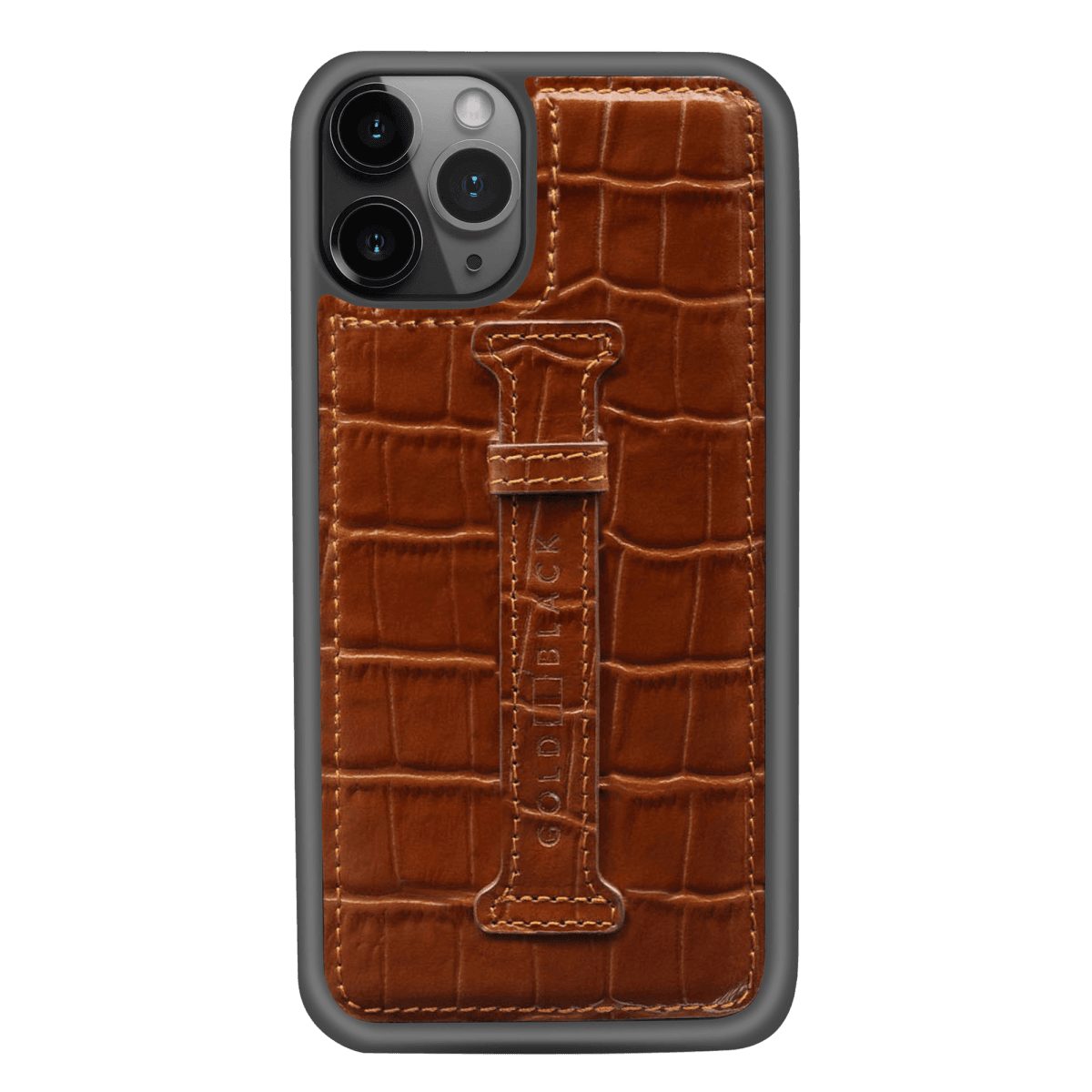 GOLDBLACK Handyhülle GOLDBLACK iPhone 11 Pro Lederhülle Mit Fingerschlaufe KROKO-PRÄGUNG
