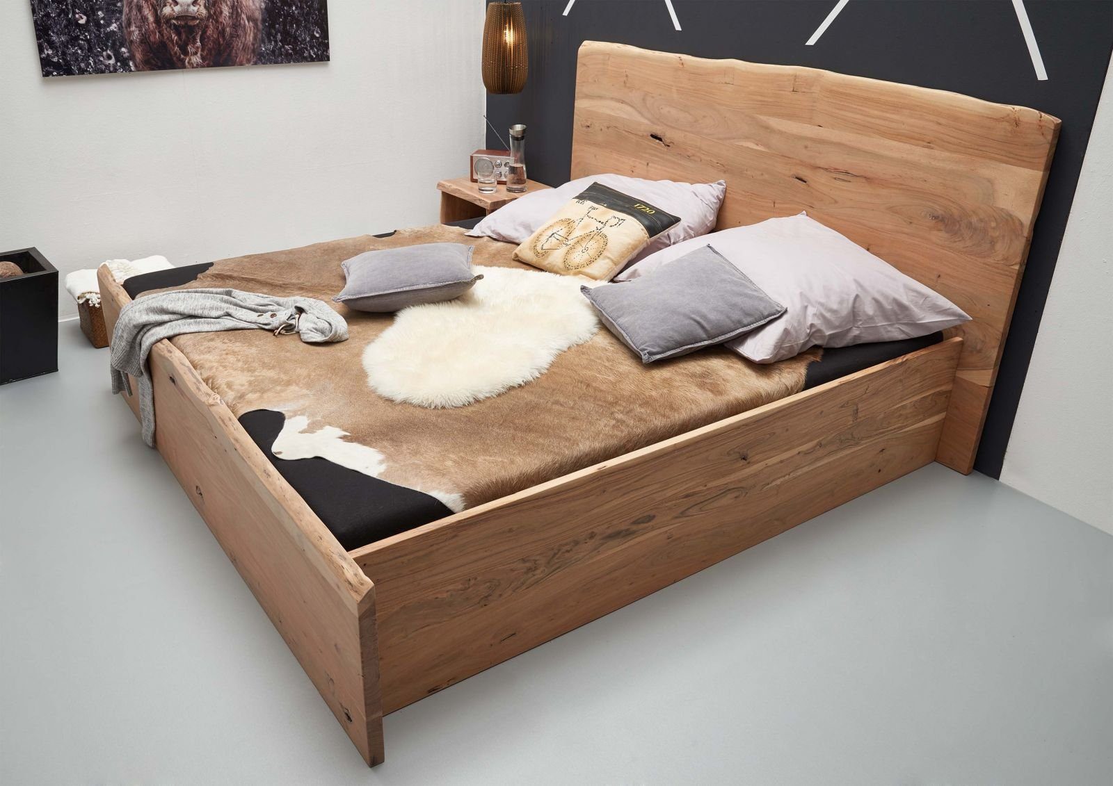 Massivmoebel24 Massivholzbett PURE ACACIA (Bett Akazie 140x200x105 natur lackiert PURE ACACIA #301), Bett Akazie 140x200x105 natur lackiert PURE ACACIA #301