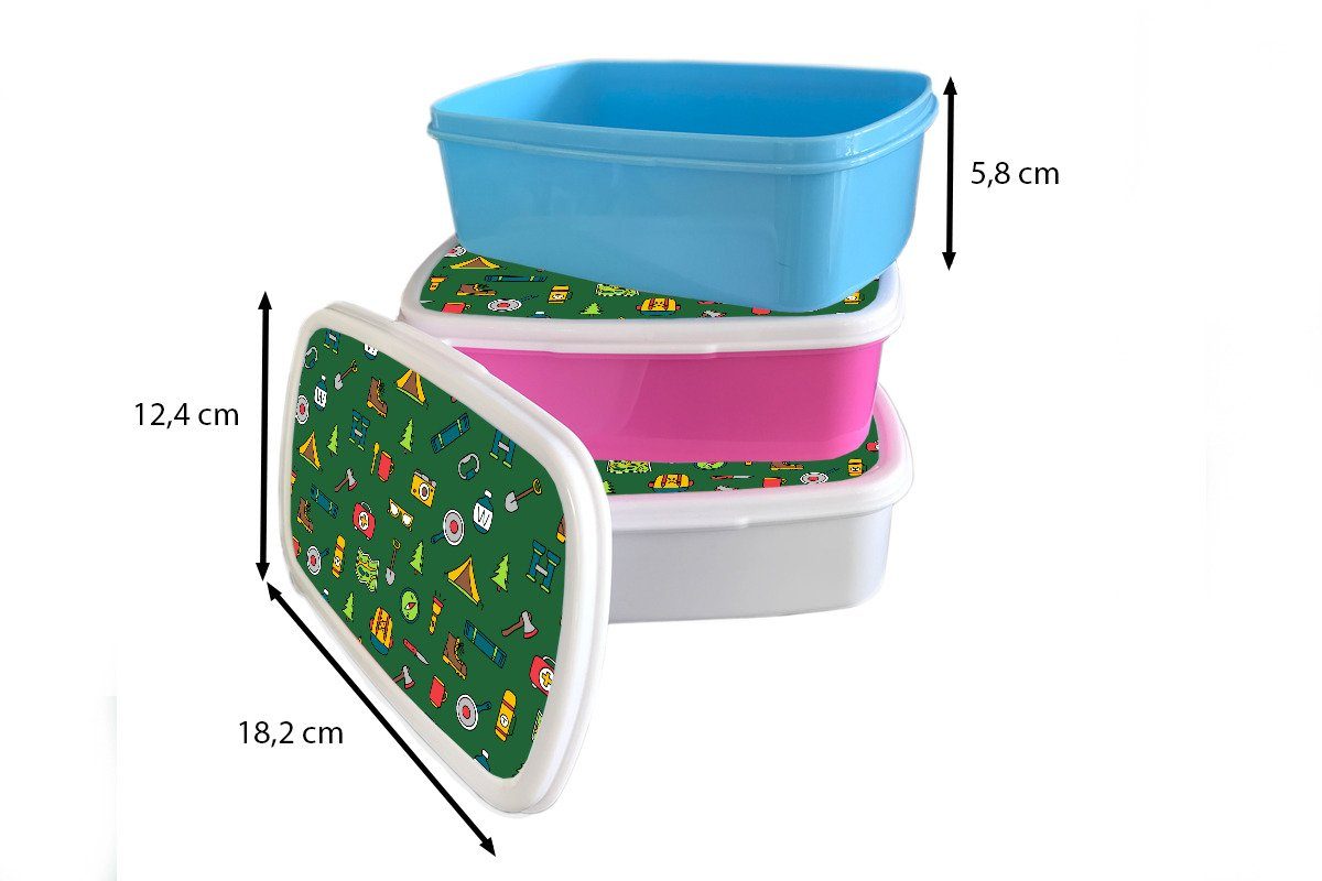 Camping Lunchbox rosa Erwachsene, - - Kunststoff Brotdose für Rucksack, (2-tlg), - MuchoWow Zelt Mädchen, Kinder, Snackbox, Kunststoff, Axt Brotbox