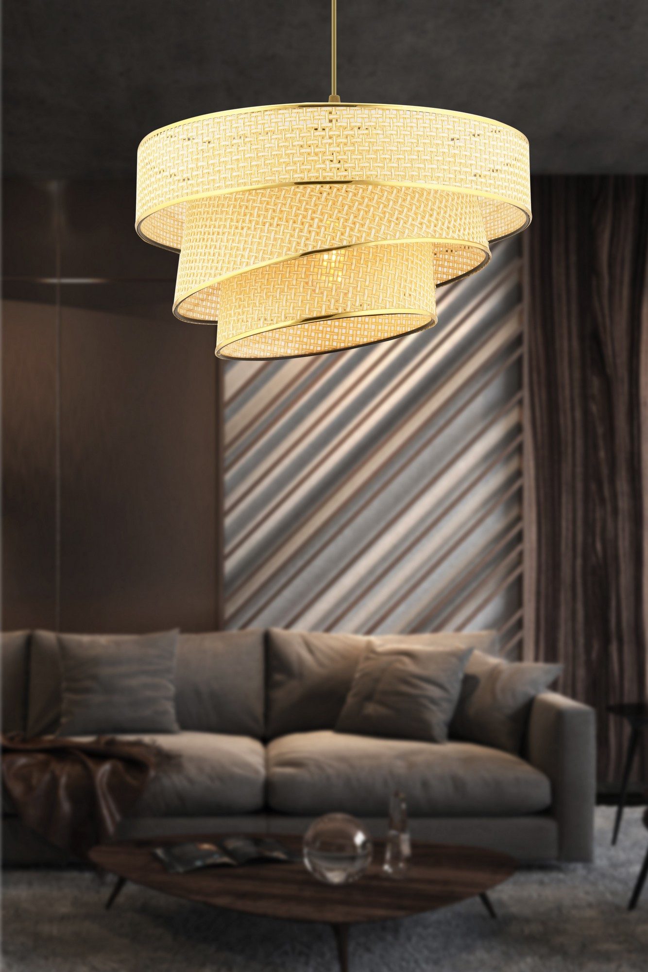 Opviq Pendelleuchte, ohne Leuchtmittel, Textilschirm in Rattanoptik günstig online kaufen